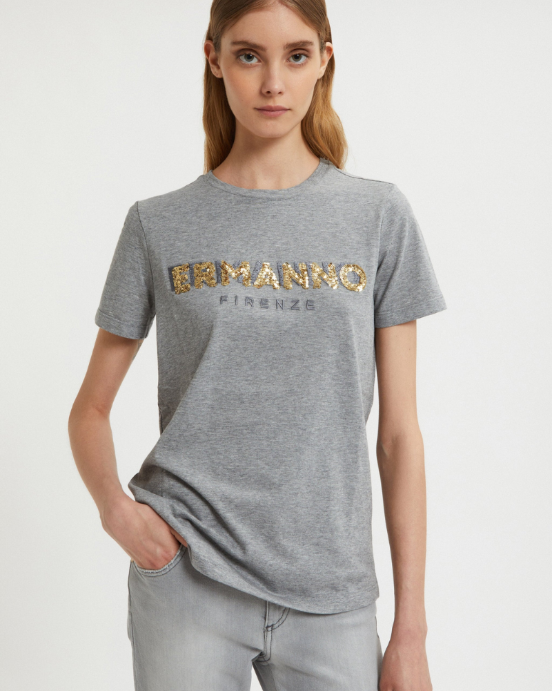 ERMANNO – TSHIRT CON LOGO RICAMATO DI PAILLETTES