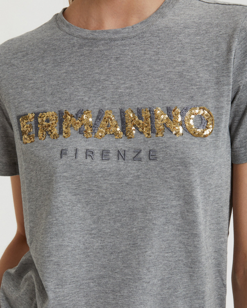 ERMANNO – TSHIRT CON LOGO RICAMATO DI PAILLETTES